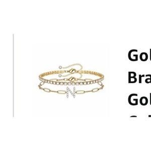 Letter “N” Initial Pavé gold-plated adjustable bracelet